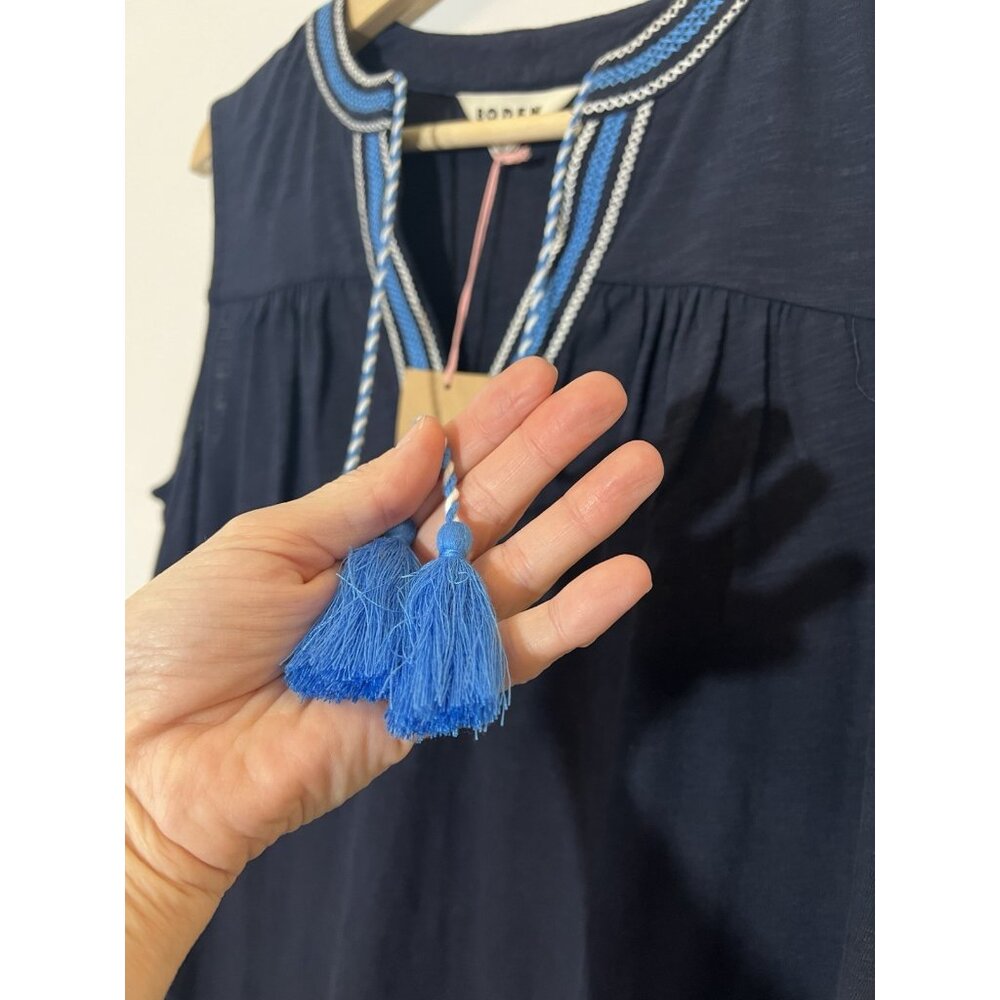 Boden Women’s Nadine Notch Sleeveless Mini Dress Size 8 Blue Embroidered Cotton - Picture 5 of 15